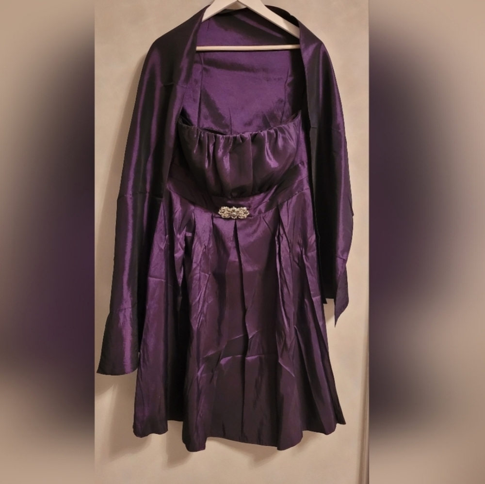 Laura Plus Women’s Size 16W Purple Strapless Evening Dress w Shawl